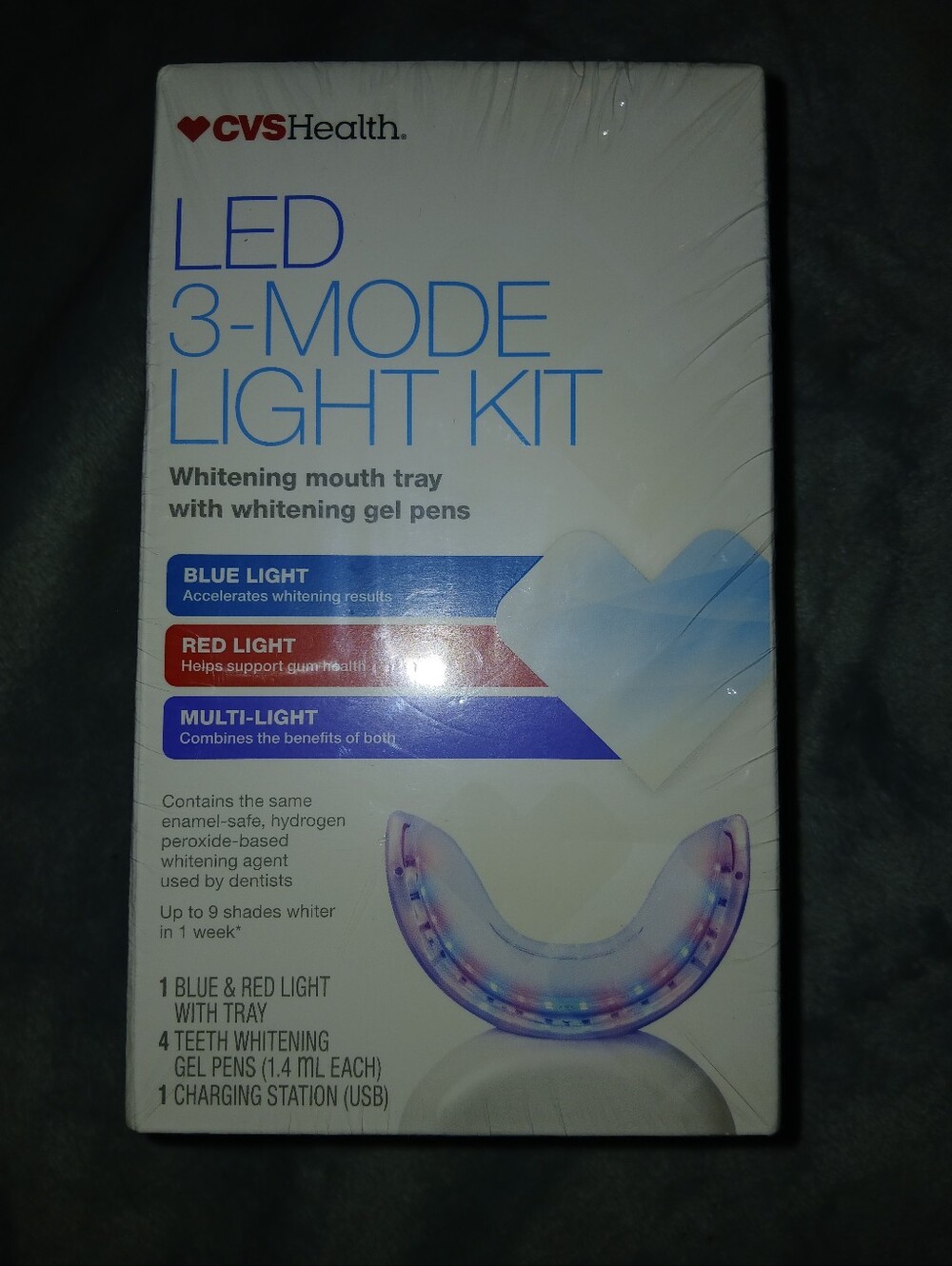 New CVS Health LED 3-Mode Light Kit Teeth Whitening Mouth Tray 4 Gel Pens